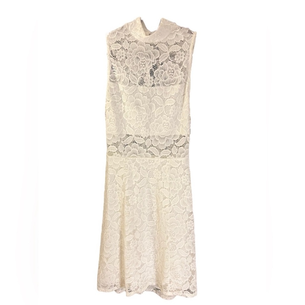 Show Me Your MuMu White Sheath Mini Dress Mock Neck Sleeveless - Picture 3 of 4